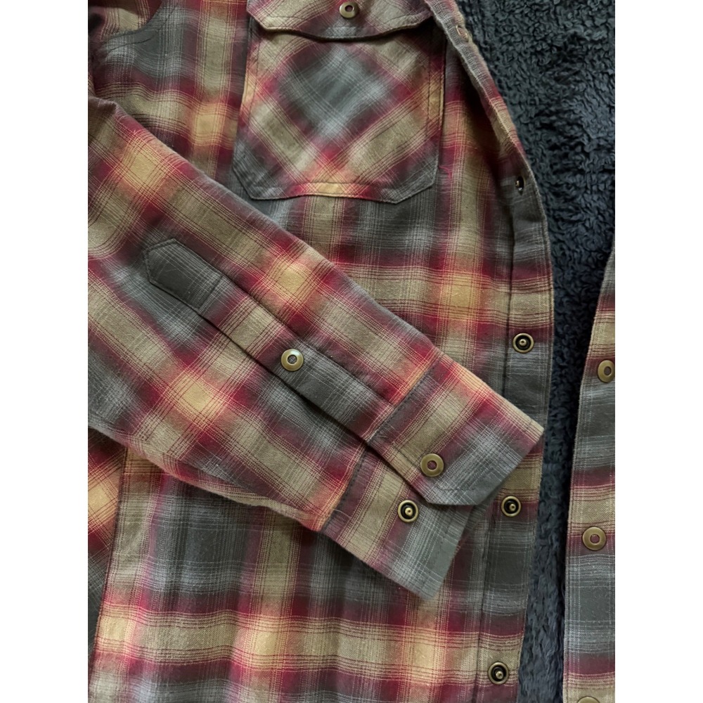 KUHL Mens Medium Sherpa Lined Flannel Plaid Shirt Jacket Gray Burgundy Shacket - Picture 10 of 12